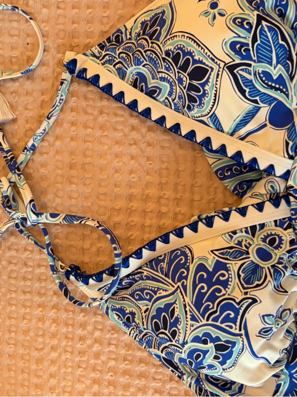 La Blanca Blue and White Paisley Bikini Top